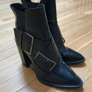 Zara Buckle Snakeskin Patent Booties